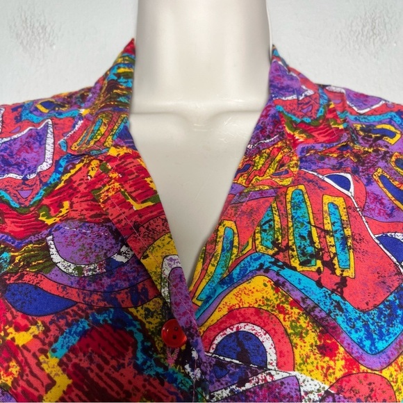 VTG Hilo Hattie Women Top XS Pink Birds of Paradise Tie Front Cap Sleeve Art 80s - Picture 8 of 10
